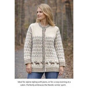 VTG Finnish Wool Cardigan Sweater Reindeer Fair Isle Weckmann, Myrskyla Finland